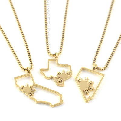 Gold Filipino Pride hometown state necklaces